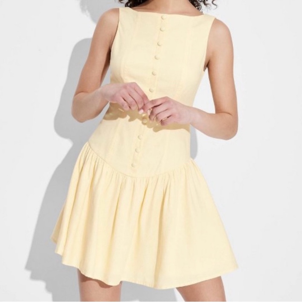 Wild Fable Light Yellow Button-Front Mini Dress